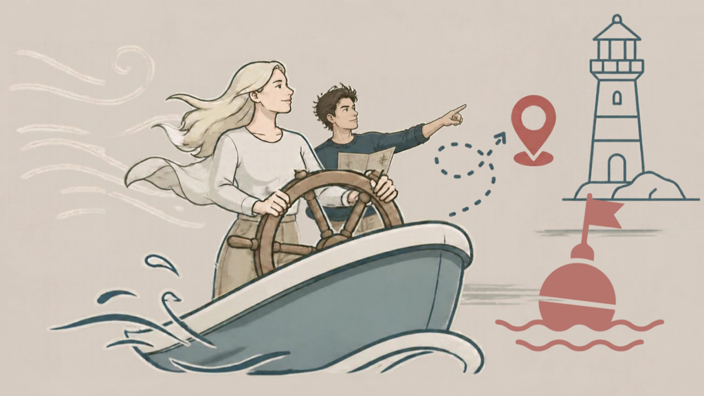 Illustration als Symbol für strategische Marketingberatung, Sparring und persönliche Begleitung bei Marketingentscheidungen.